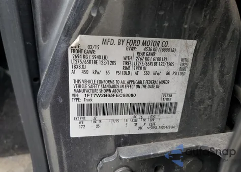 2015 Ford F250 Super Duty from USA, damaged, VIN 1FT7W2B65FEC68080